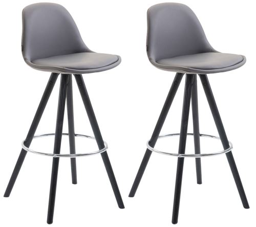 Lot de 2 Tabourets de Bar Franklin Similicuir entièrement rembourré avec piétement ronds , Gris/Bois de chêne Noir