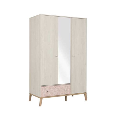 Armoire 3 portes 1 tiroir Bois blanchi - SOLVEIG