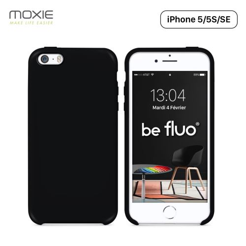 Coque iPhone 5/5S/SE Moxie BeFluo® Coque Silicone Liquide Fine et Légère, Anti-chocs et Anti-rayures - Noir