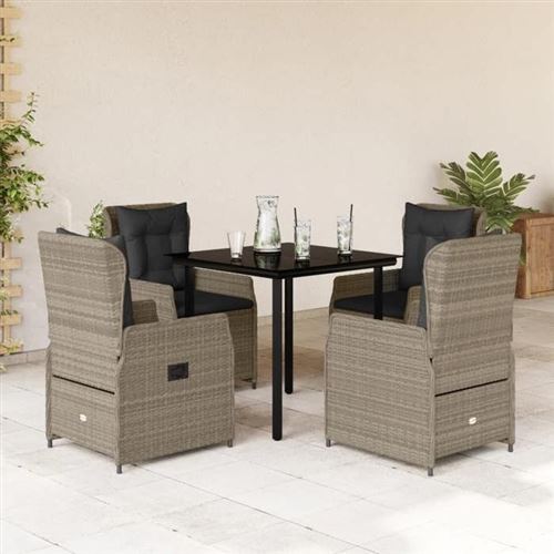 Vidaxl Gris/Clair Ensemble À Manger 5 Pcs - Rotin - Image 2
