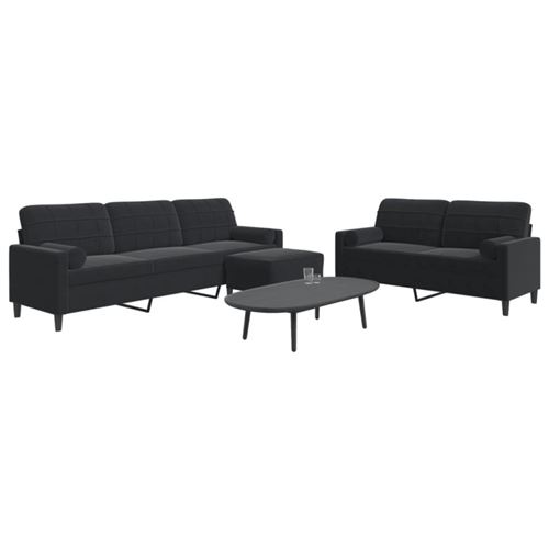 Non Communiqué Noir Ensemble De Canapés 3Pcs Et Coussins Et Traversins Velours
