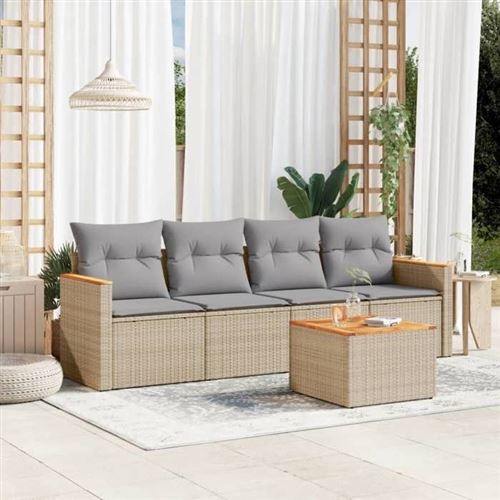Non Communiqué Beige Salon De Jardin Modulable Vidaxl Rotin 5 Pieces 55 X 62 X 69 Cm 4 Personnes