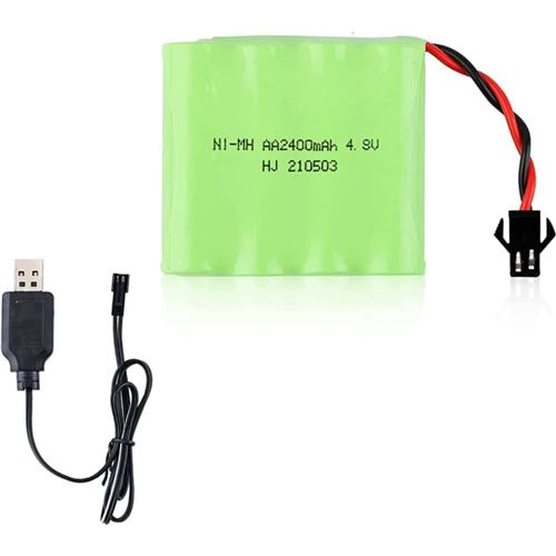 Batterie Rechargeable Ni-Mh 4.8V 2400mAh pour Télécommande Voiture Inclus Câble USB Longue Durée, Recharge Rapide Adaptée pour Modélisme, Vert
