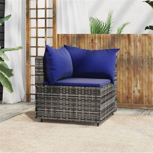 Vidaxl Gris Canapé D'angle De Jardin Avec Coussins - Rotin - Image 2
