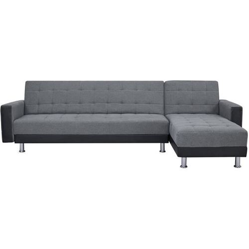 Canape dangle 3 places reversible - Tissu gris et simili noir - Pieds en acier - L 277 x P 157 x H 80 cm - IVANA