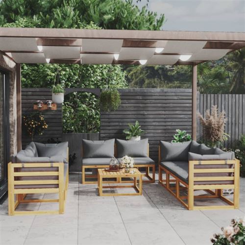 Non Communiqué Gris Salon De Jardin Modulable Vidaxl Bois Massif 9 Personnes 9 Pieces