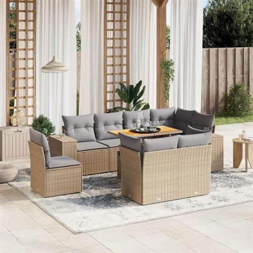 Non Communiqué Beige Vidaxl Salon De Jardin Avec Coussins 9 Pcs, Canapés De Terrasse, Ensemble De Meubles De Patio, Mobilier D'extérieur, 3272732