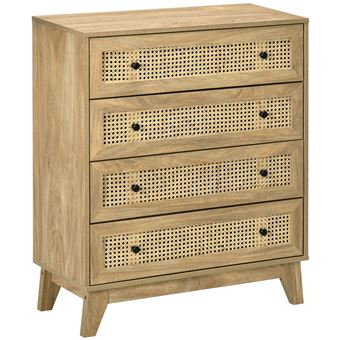 Commode 4 tiroirs style bohème chic cannage en rotin aspect bois de manguier - 1