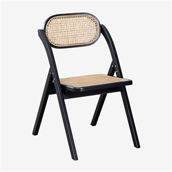 Pack de 4 chaises de salle à manger rembourrées avec accoudoirs en bois de  frêne et rotin Lali - SKLUM