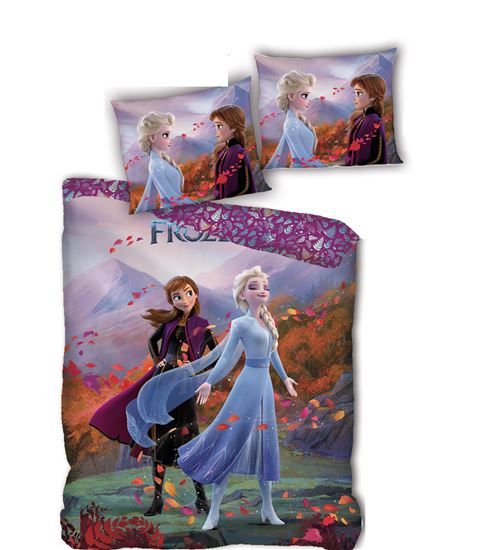 Reine des Neiges - Parure de Lit Enfant Frozen Automne - Housse de Couette 140x200 cm Taie 63x63 cm