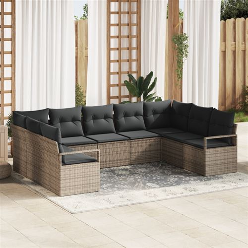 Non Communiqué Gris Canapé De Jardin 9 Pièces Avec Coussins Poly Rattan, Canapé De Jardin 2 Places Avec Rangement & Coussins Poly Rattan