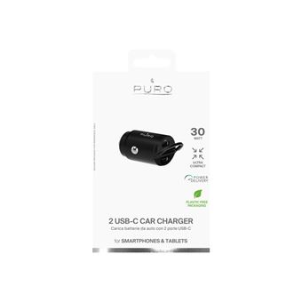 Puro - Adaptateur d'alimentation pour voiture - 30 Watt - 3 A - PD - 2 connecteurs de sortie (2 x USB-C) - noir