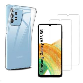 HQSELECTION® Coque pour Samsung Galaxy A33 5G Transparente Silicone en Gel TPU Souple + 2 Verre trempé Film Protection écran - Anti Rayures - Ultra Résistant Dureté 9H - 1