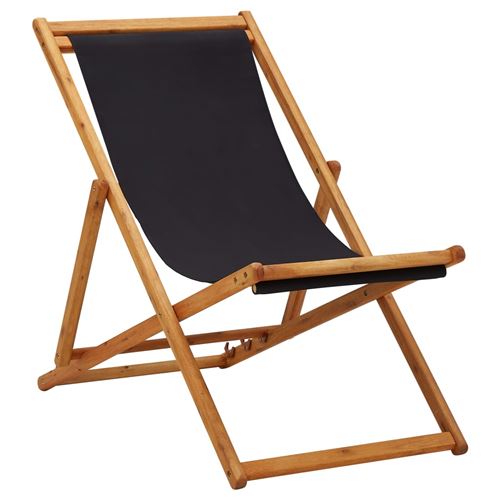 Chaise pliable de plage Bois d'eucalyptus et tissu Noir