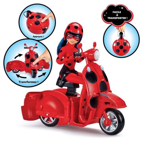 Scooter Miraculous Switch'N Go + Poupée Articulée Ladybug Lucky Charm Bandai 26 Cm - P50668