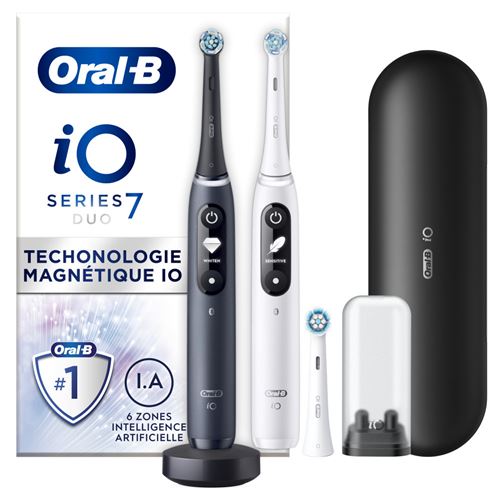 Oral-b io 7 - duo avec etui de voyage premium - noire et blanche - brosses à dents électriques