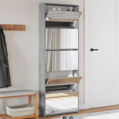 vidaXL Armoire à Chaussures Miroir 4 Niveaux, Étagère à Chaussures avec Rangement, Meuble à Chaussures Salon, Moderne, 3228284
