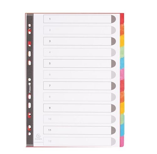 Intercalaire A4 carte lustrée colorée Exacompta 12 onglets neutres multicolores - 1 jeu