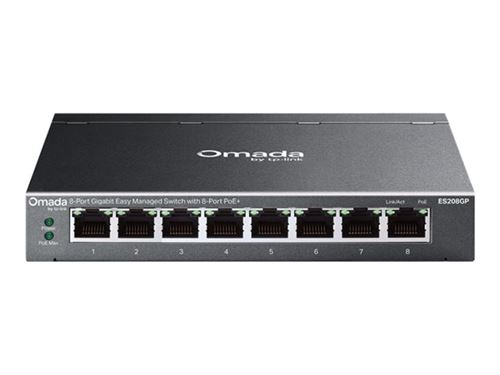 TP-Link Omada ES208GP network switch Managed L2 Gigabit Ethernet (10/100/1000) Power over Ethernet (PoE) DIN rail Black