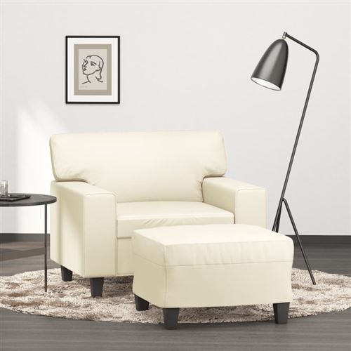 Fauteuil avec repose pied Crème 60 cm Similicuir