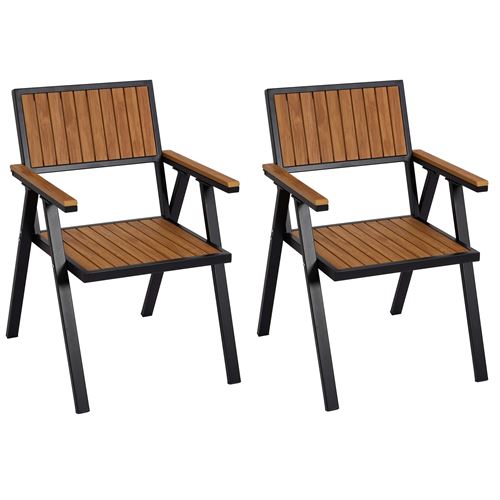 Lot de 2 chaises de jardin MENDLER HWC-J95 aluminium aspect bois structure noire teak