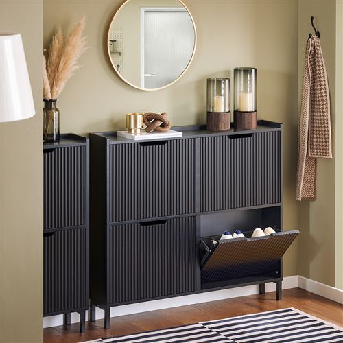 Non Communiqué Marron Sobuy Fsr177-L-Sch Meuble À Chaussures Armoire À Chaussures Meuble Rangement Chaussures 4 Portes Abattantes, Meuble D'entrée Coffre Rangement Pour Chaussures