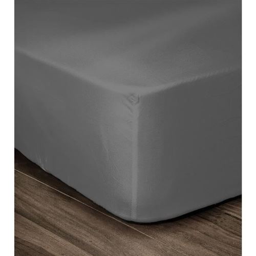 LOVELY HOME Drap Housse 100% coton 140x190x30 cm gris fonce