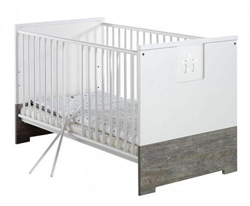 Lit bébé 70x140 cm bois laqué blanc et gris Eco Star L 145 x H 85 x P 77 cm