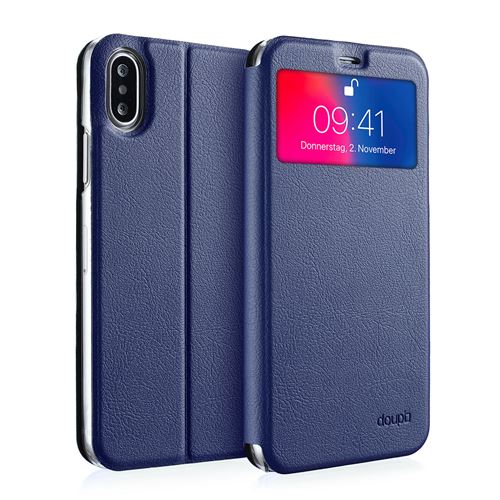doupi Deluxe FlipCover pour iPhone X / Xs 5,8 pouces, avec fenêtre magnétique Book Style protection écran stand Protecteur d'écran Case, bleu foncé