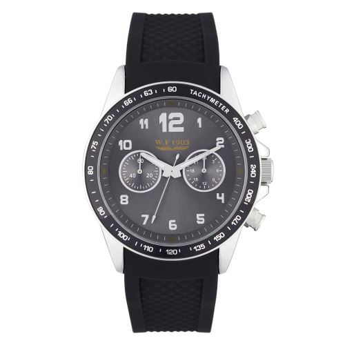 Montre Homme W.F 1903 à Quartz Cadran Argenté 42 mm Et Bracelet Argenté En Silicone WFS18001
