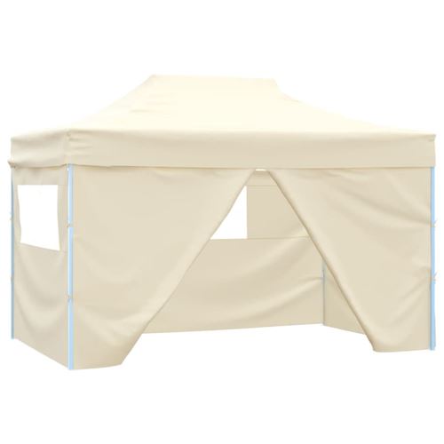 Tente pliable avec 4 parois lat&eacute;raux 3 x 4,5 m Blanc cr&egrave;me