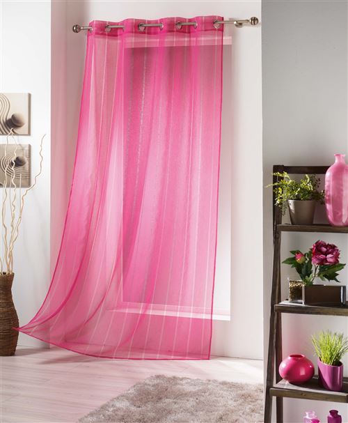 Douceur d'interieur voilage à oeillets ajouré evidence fuchsia 140 x 240