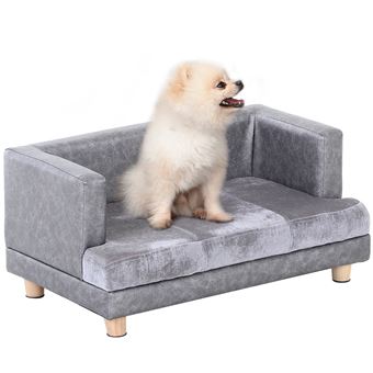 Canape Chien Lit Pour Chien Chat Avec Accoudoirs Coussin Moelleux Pieds Bois Massif Dim 68 X 41 X 32 Cm P U Gris Paniers Et Mobilier Pour Chien Achat Prix Fnac