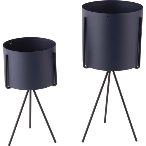 Pt' - Set de 2 supports à plantes ronds Pedestal XL Bleu foncé