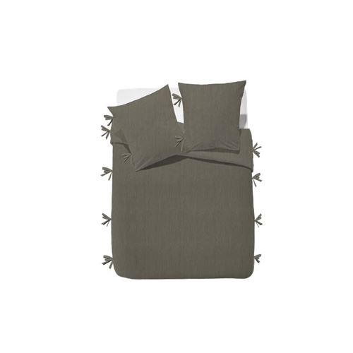 FINLANDEK Parure de couette Rachelle - 100% coton lavé - 240 x 260 cm - Taupe