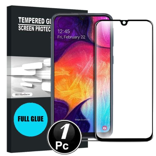 Samsung Galaxy A50/A30 Vitre protection d'ecran en verre trempé incassable protection integrale Full 3D Tempered Glass FULL GLUE - [X1-Noir]