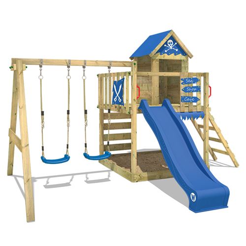 WICKEY Aire de jeux en bois Smart Cave Portique de jeux, bleu
