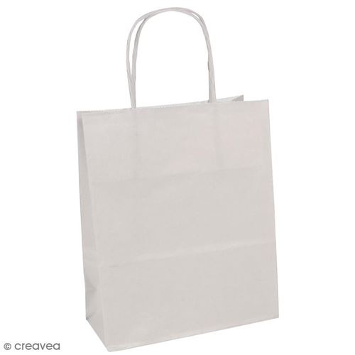 Sac en papier 18 x 24 x 7 cm - Kraft blanc - 25 pcs