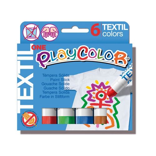 Stick de peinture gouache solide textile 10 g - 6 couleurs assorties - PLAYCOLOR