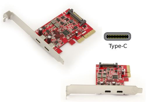 Carte PCIe 2 ports USB 3.1 - TYPE C Gamme Professionnelle
