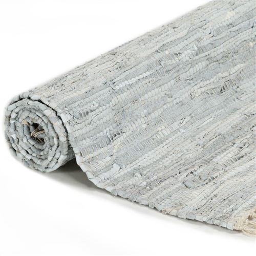 vidaXL Tapis Chindi Cuir tissé à la main 160 x 230 cm Gris clair