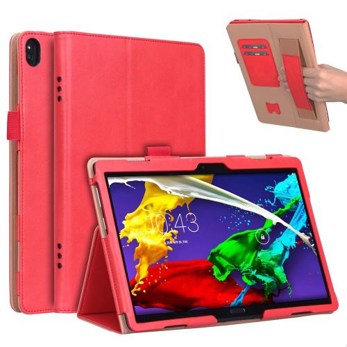 Etui en PU porte-cartes avec dragonne élastique rouge pour votre Lenovo Tab P10 TB-X705F 10.1