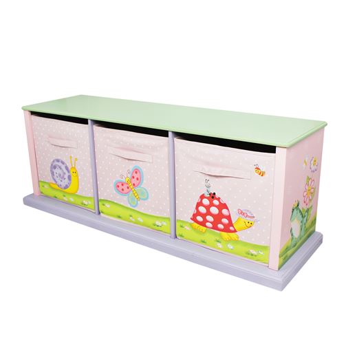 Meuble étagère rangement tiroir bois enfant 3 paniers boîtes bacs tissu TD-0132A