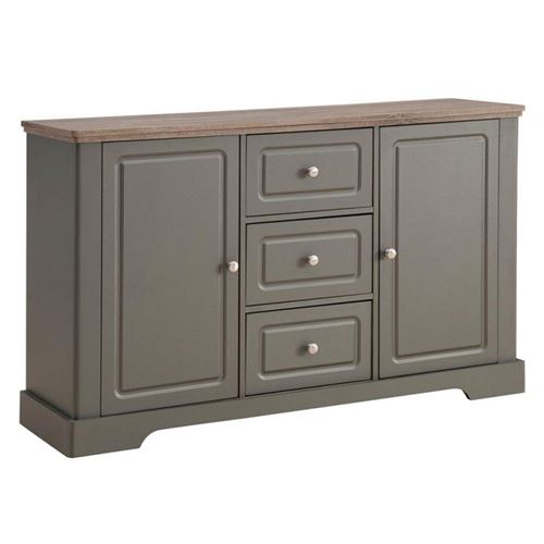 DESSY Buffet bas classique gris mat et plateau decor bois - L 139 cm