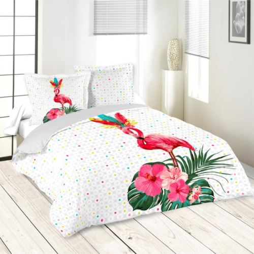 Housse de couette Pikaly, Flamant rose, 220x240cm, 2 personnes, 100% Coton