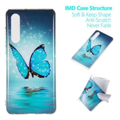 Coque en TPU impression d'un motif lumineux luminescent papillon bleu pour votre Huawei P30