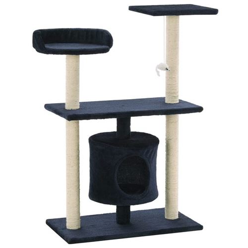 Comparer les prix de Arbre à chat griffoir grattoir niche jouet animaux peluché en sisal 95 cm bleu foncé