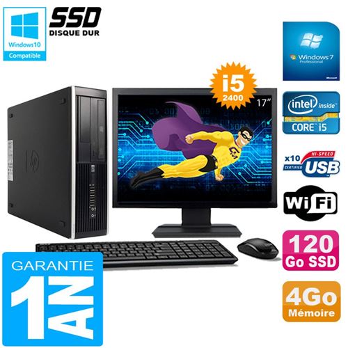 Pc hp compaq pro 6300 sff i5-2400 4go 120go ssd graveur dvd wifi w7 ecran 17'