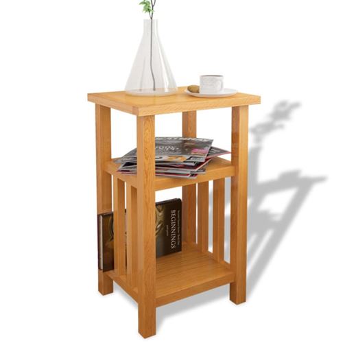 Table d appoint avec étagère à revues Chêne massif 27x35x55 cm