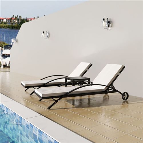Vidaxl Noir Chaises Longues Avec Table Résine Tressée